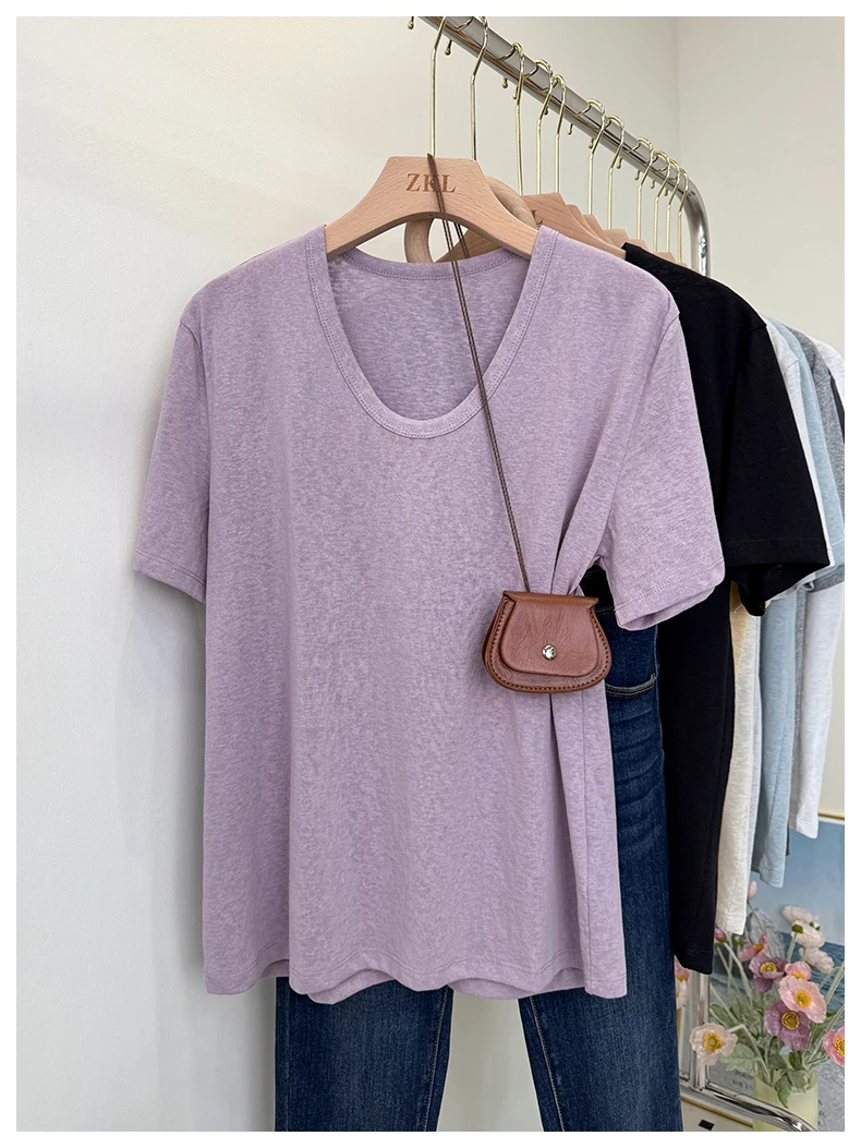 【有运费险】雪花棉短袖t恤女夏季时尚百搭U领显瘦打底遮肉T恤上衣