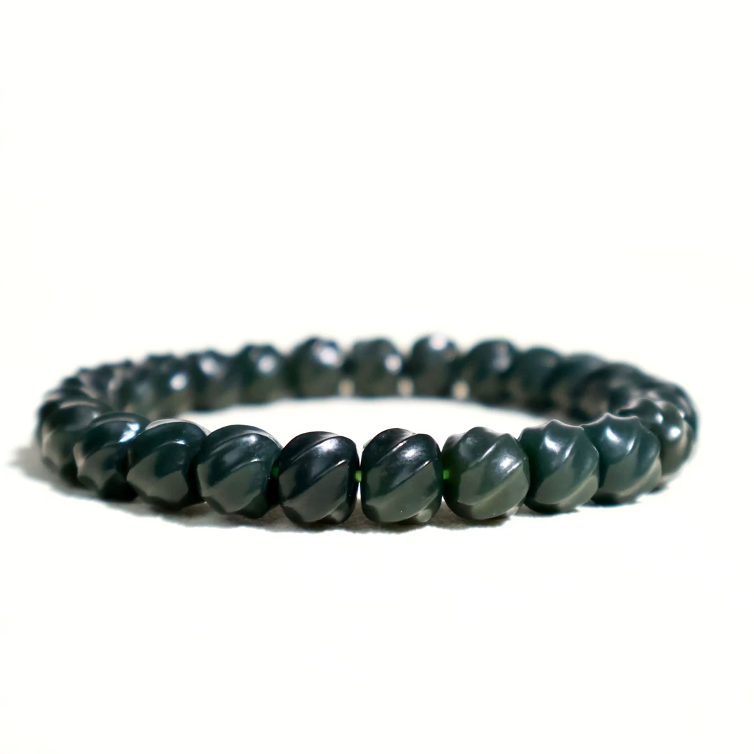 钰祺特色款和田玉青玉时来运转扭扭珠卡8+（多样性发其一）110083