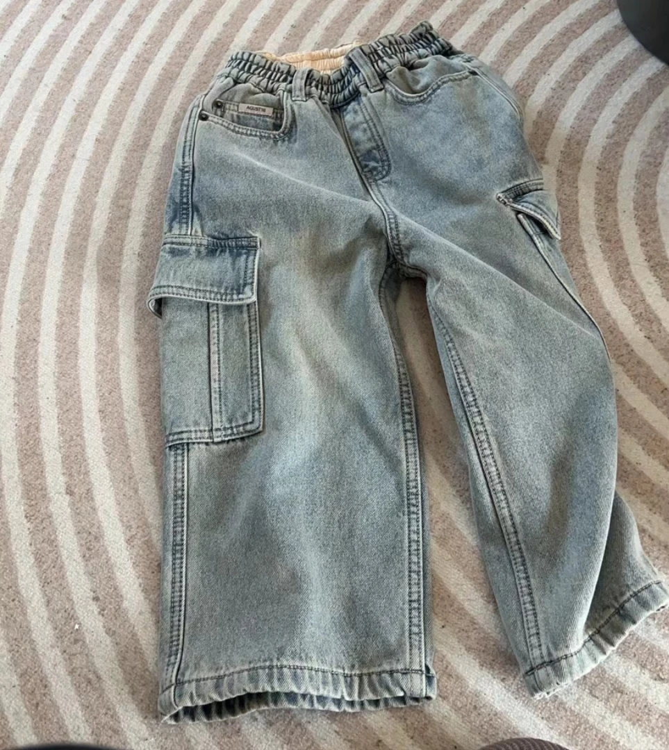 大口袋牛仔裤工装裤拖地裤长裤男童女童