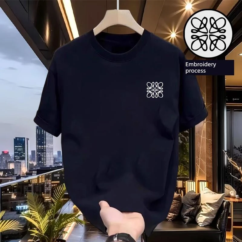 【TQUX港奢男装】轻奢短袖美式品质体恤男士圆领双纱精梳透气短袖