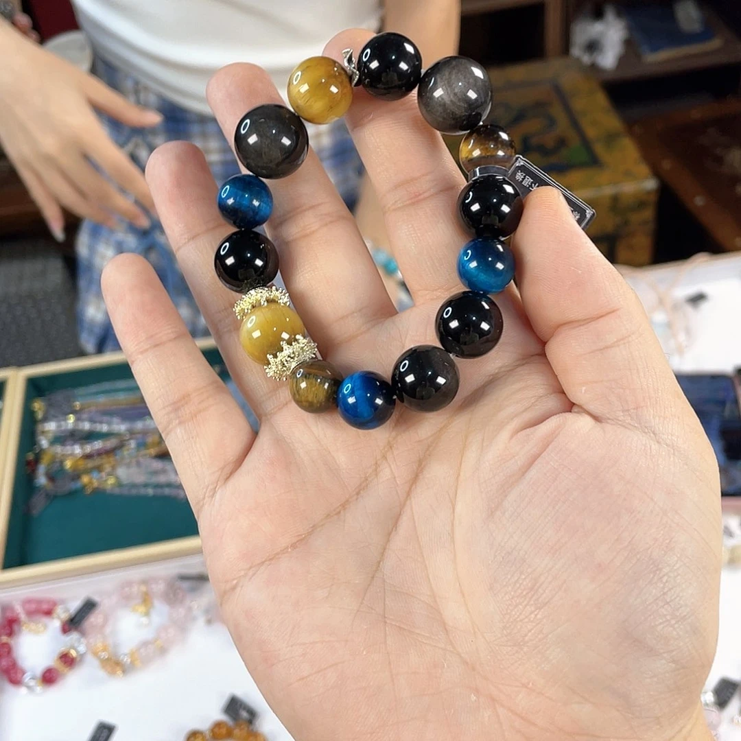 水晶手链银S925镀金镶嵌