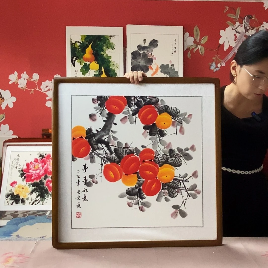 国画手写手绘带框包邮国画作品62✖️62