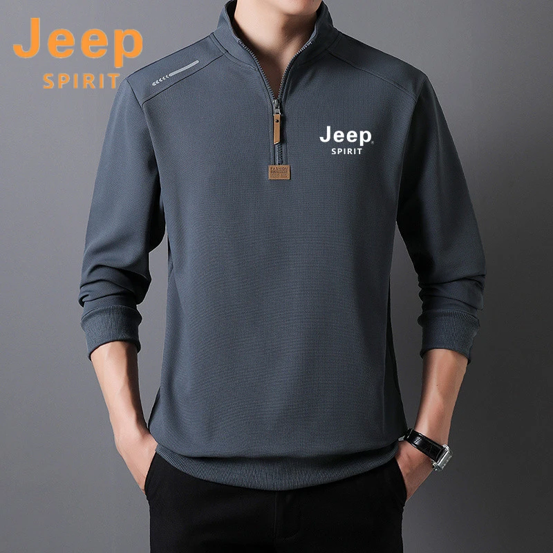 JEEPSPIRIT吉普卫衣男士秋冬新款男士半开衫休闲百搭立领纯色上衣