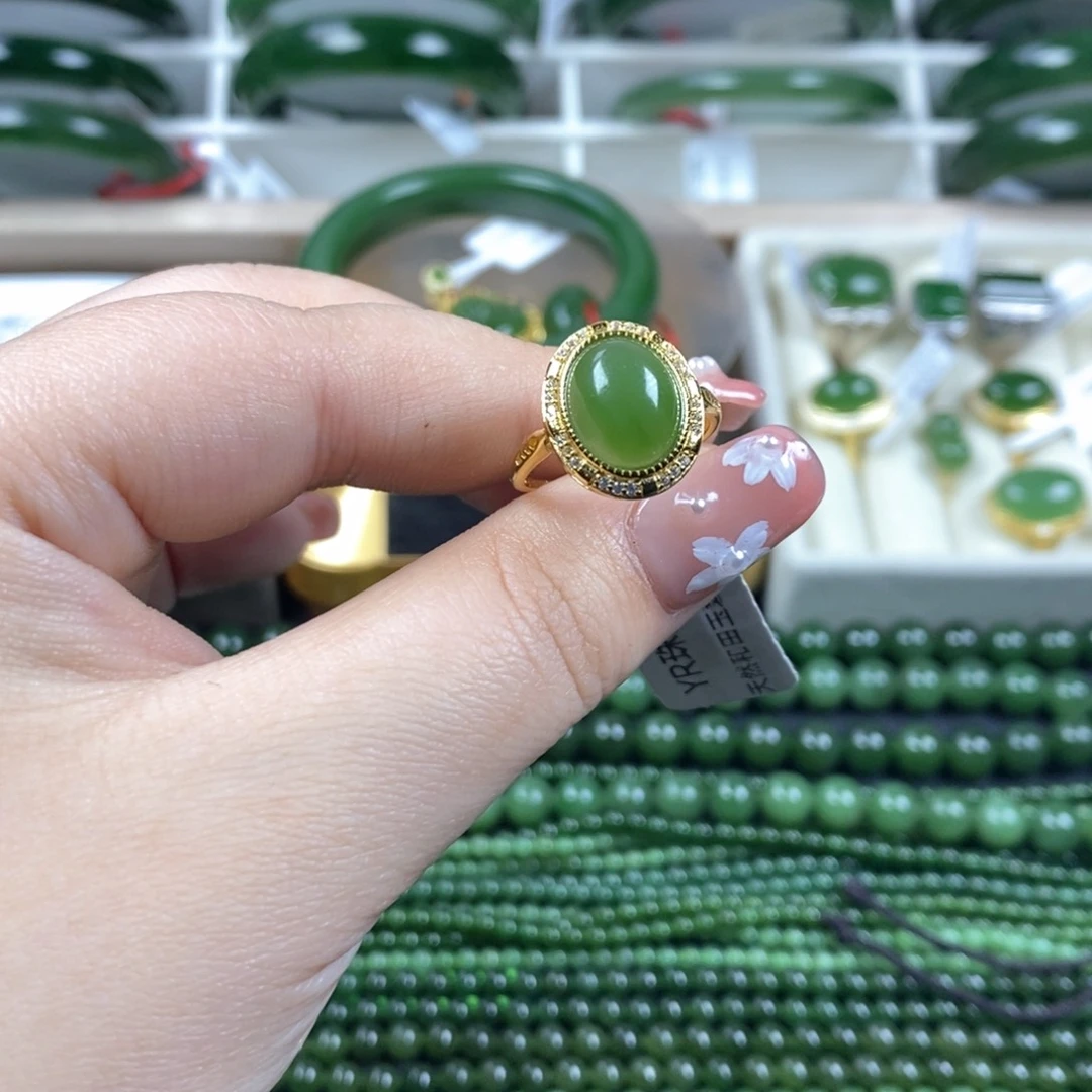 和田玉（碧玉）戒指银S925镶嵌
