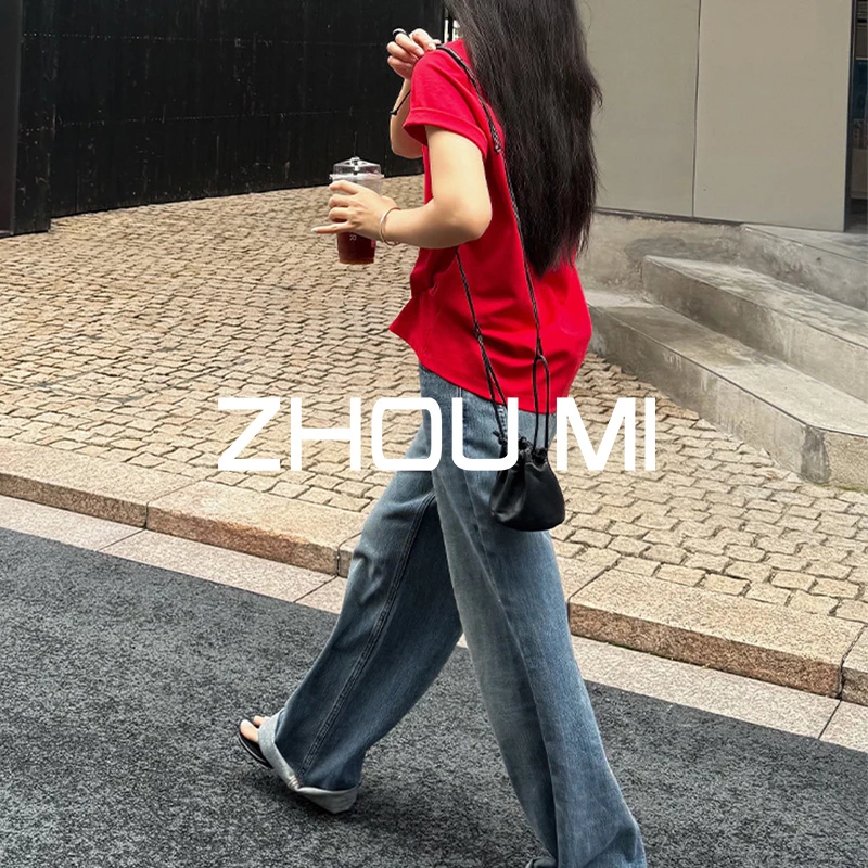 ZHOU MI “个性百搭”红色工字褶T恤 ZT5B3b68