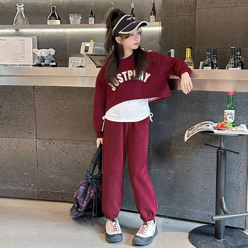 女童春秋款卫衣套装儿童服装女孩时尚炸街三件套秋季潮酷痞帅童装