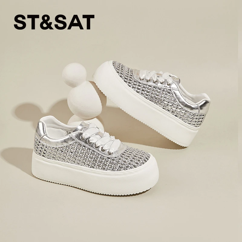 星期六镂空网面透气休闲鞋女士夏季新款增高厚底单鞋基础百搭女鞋