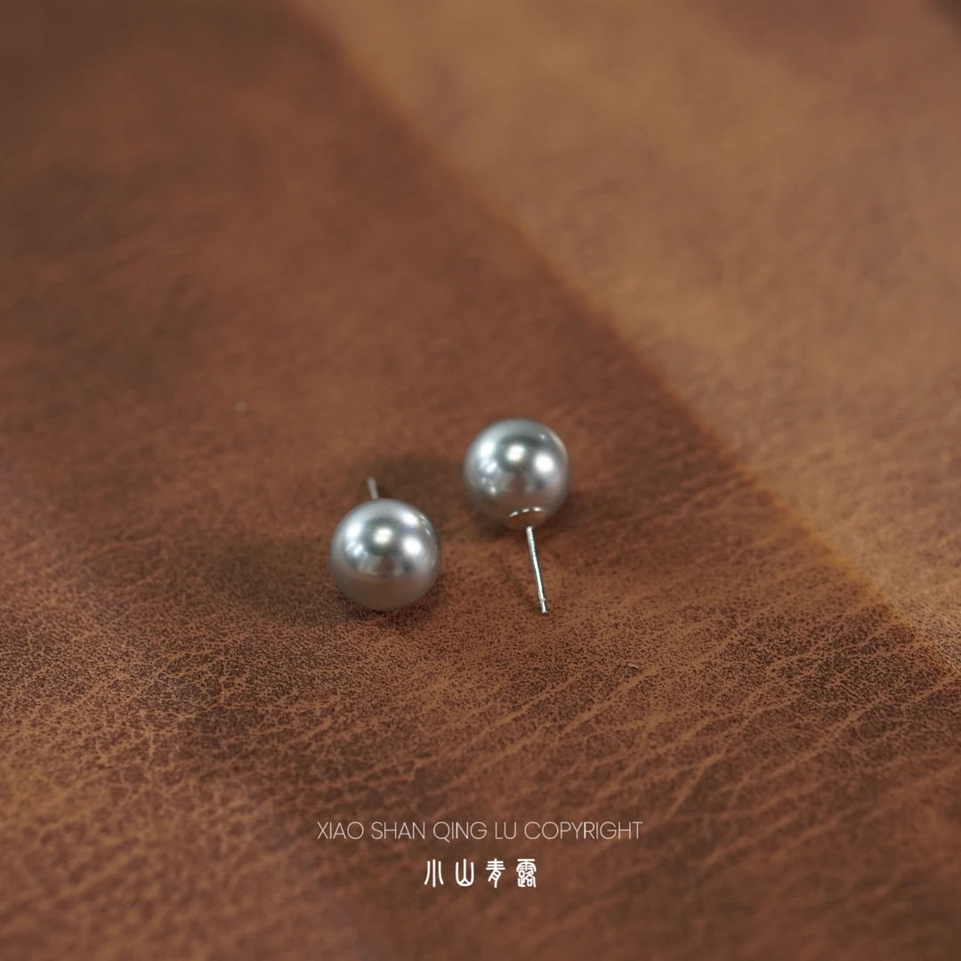925银仿珍珠耳饰 【D925801】简约百搭款灰贝珠耳钉 珠子卡12mm