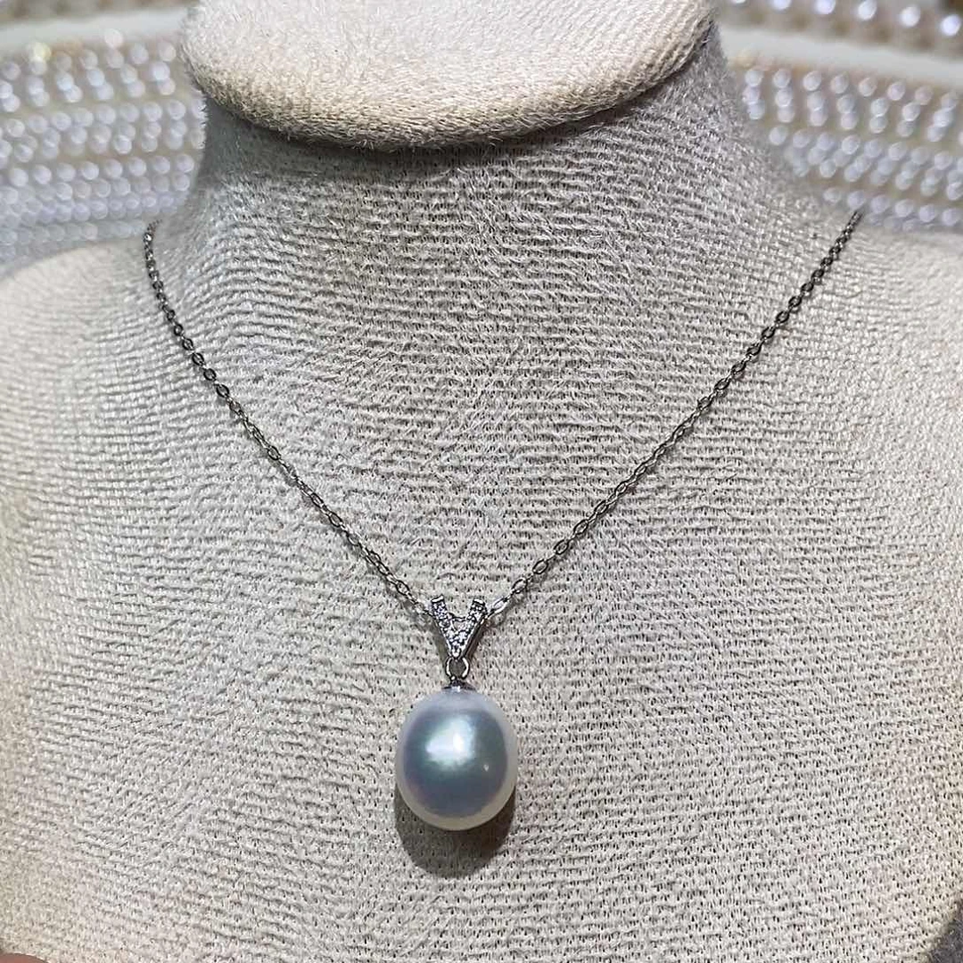 海水珍珠银S925镶嵌颈饰10-11澳白