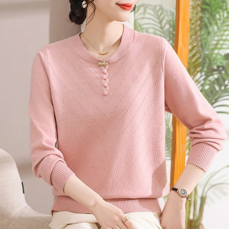 妈妈春装针织衫新款时尚打底衫宽松上衣中老年女春秋长袖小衫8906