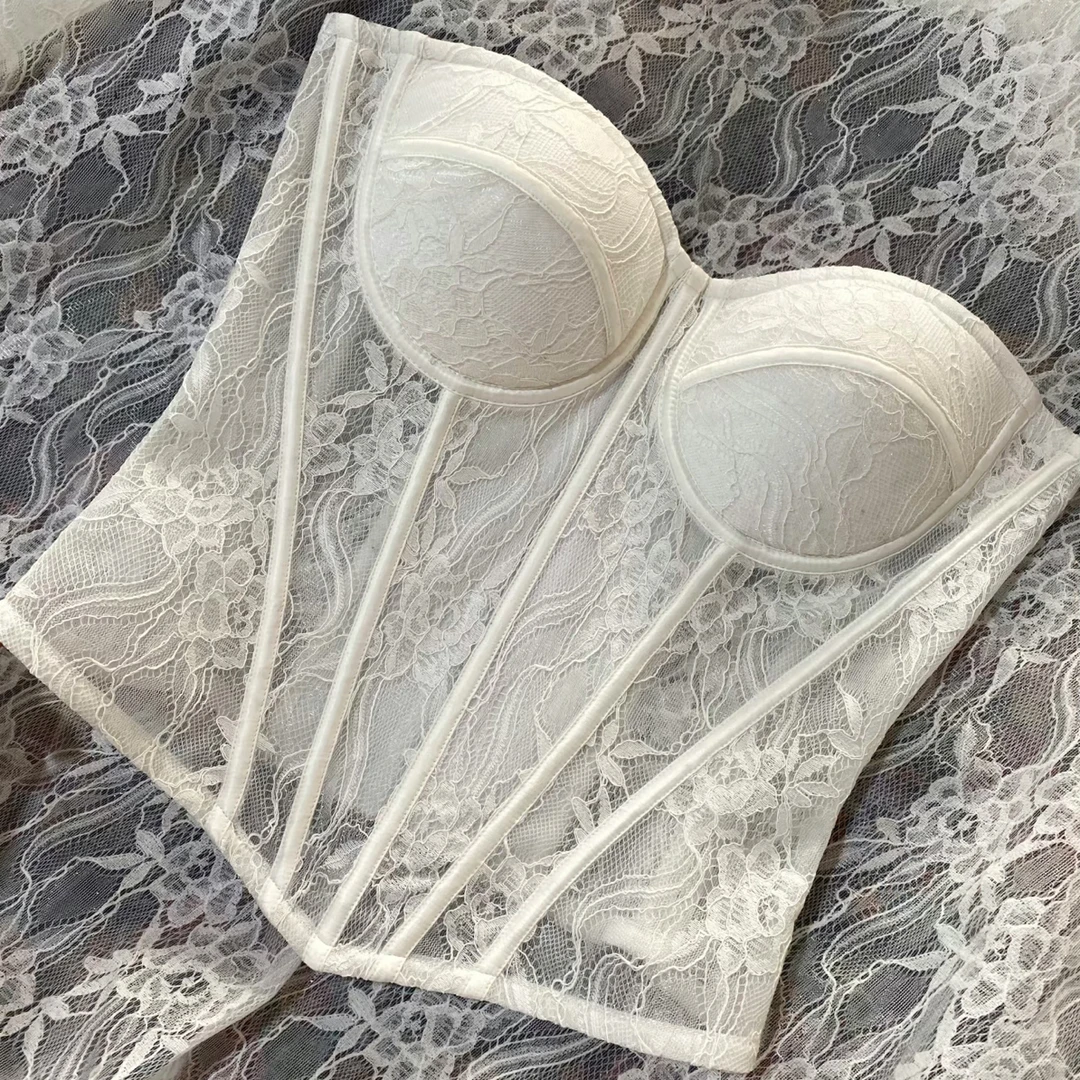 带胸垫抹胸蕾丝吊带背心女春夏新款美背一体外穿显瘦短款鱼骨上衣
