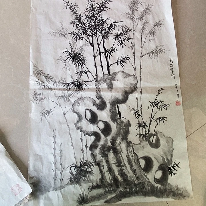 国画四尺三开山水作品