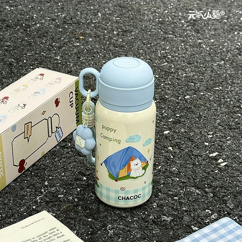 可爱小狗保温杯便携提绳女生高颜值2025新款学生316不锈钢三饮杯