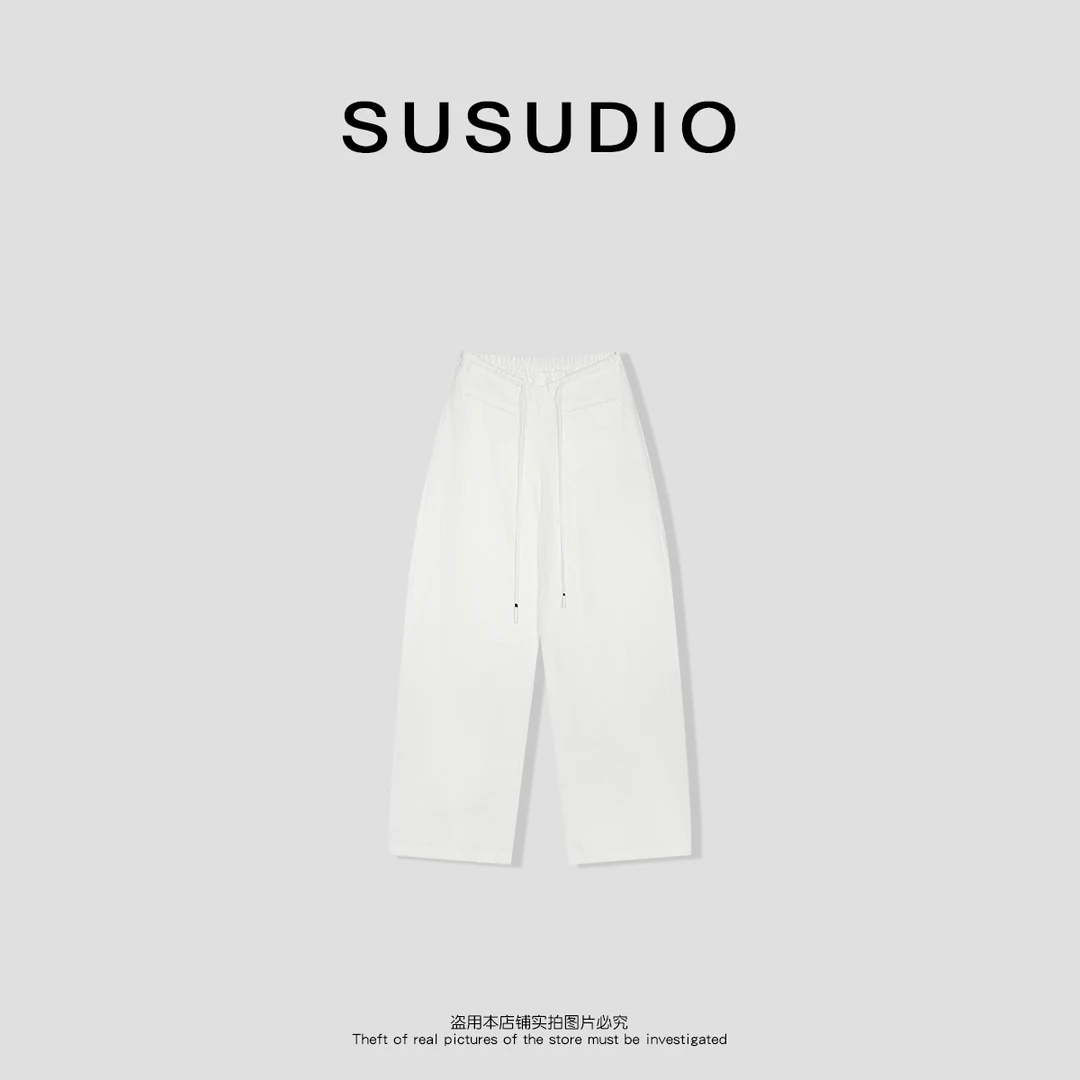SUSUDIO③ 100亚麻 春夏老钱风抽绳纯色显瘦休闲白麻裤40298