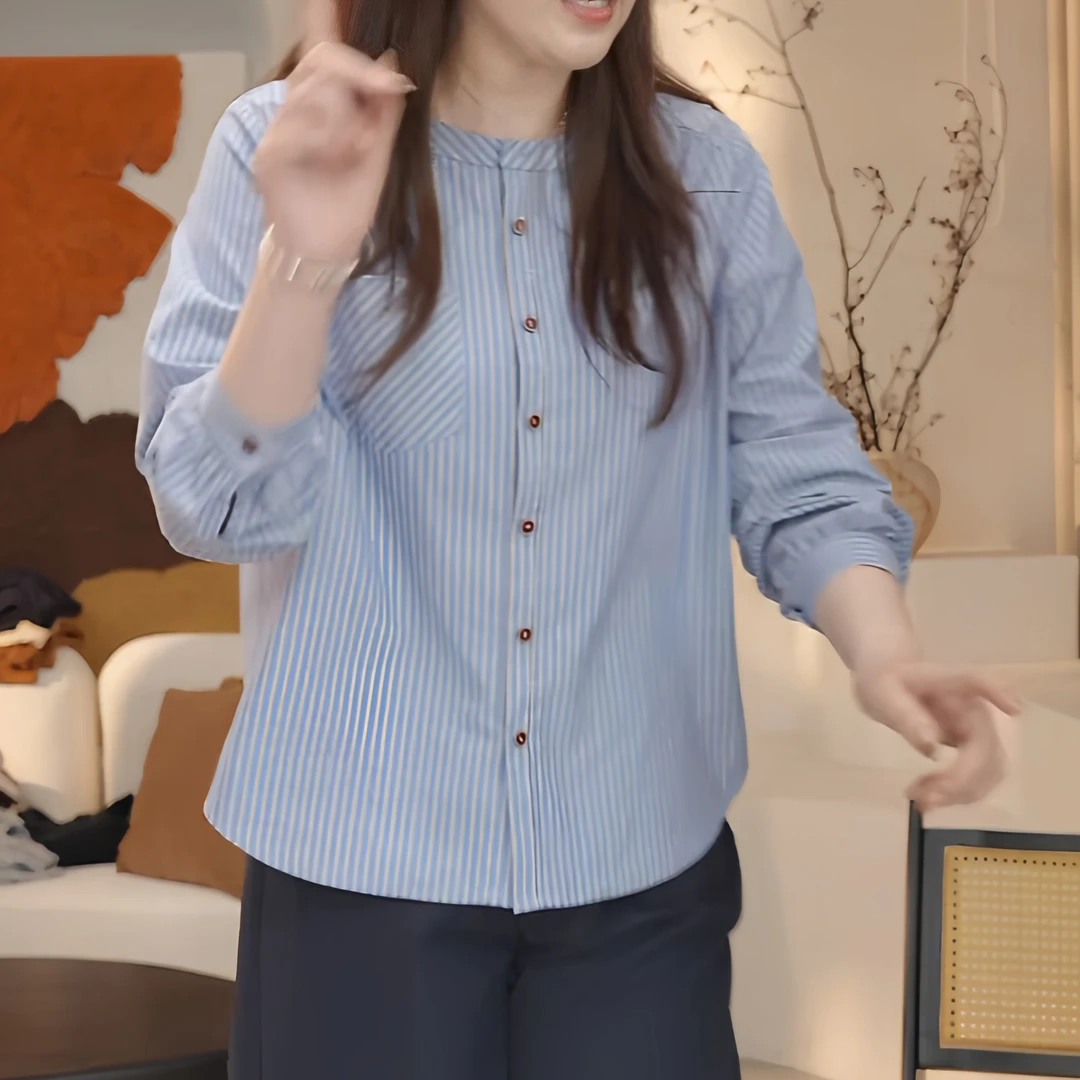 2025秋季新款条纹韩版百搭显瘦衬衫休闲通勤长袖上衣女设计感潮流