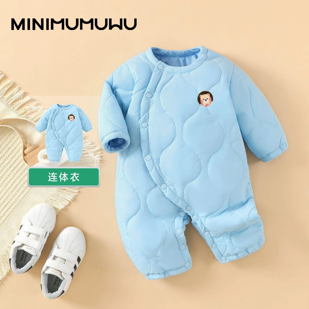 秋冬季小女孩子保暖加厚哈衣新生婴儿加厚连体衣外出抱衣初生宝宝