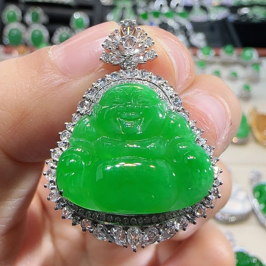 翡翠吊坠(不含链)18K金镶嵌