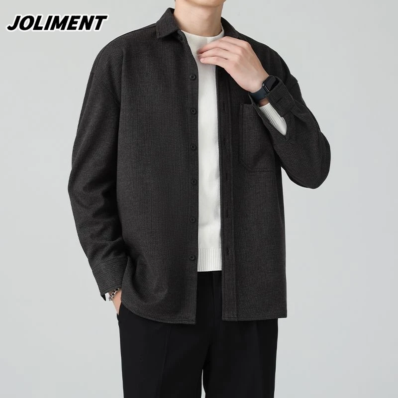 JOLIMENT秋冬新款加厚衬衫男士工装长袖潮牌宽松毛呢衬衣休闲外套