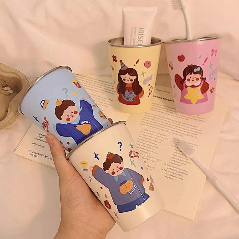 奇思妙想一家人漱口杯家用可爱不锈钢高颜值情侣刷牙儿童洗漱杯