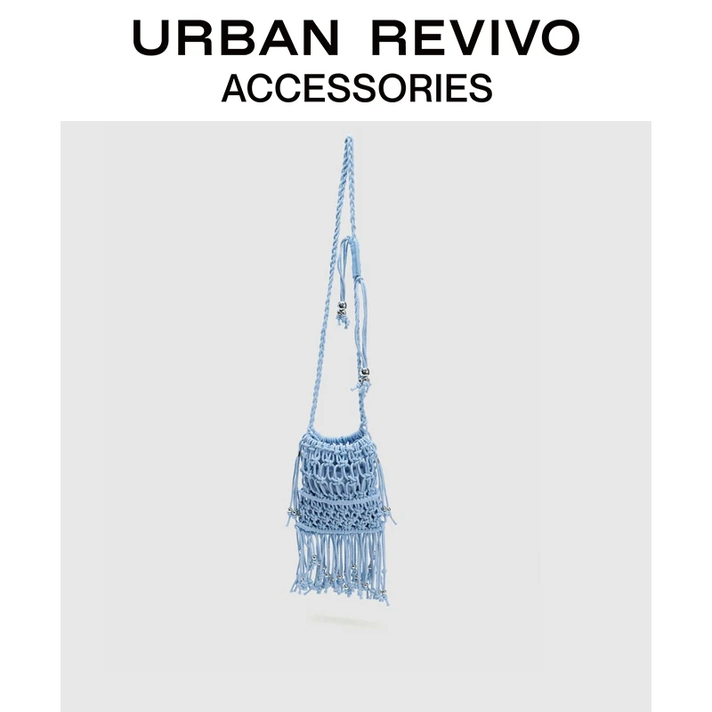 URBAN REVIVO2025秋季新款女士编织流苏斜挎包UAYB50044