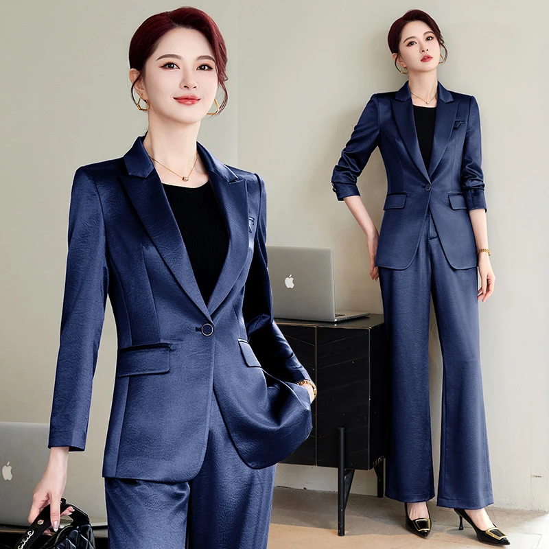 高端西装套装女春秋2025新款职业正装醋酸缎面收腰西服外套工作服