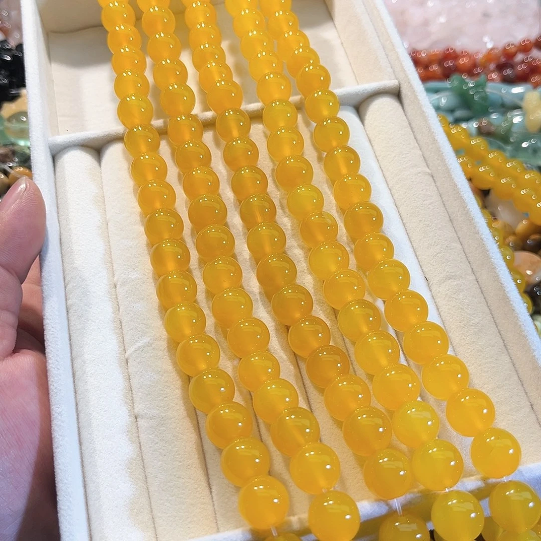 玛瑙/玉髓合金珠宝半成品黄玛瑙一条12mmA货