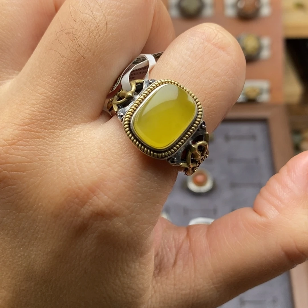 琥珀银S925镶嵌戒指琥珀