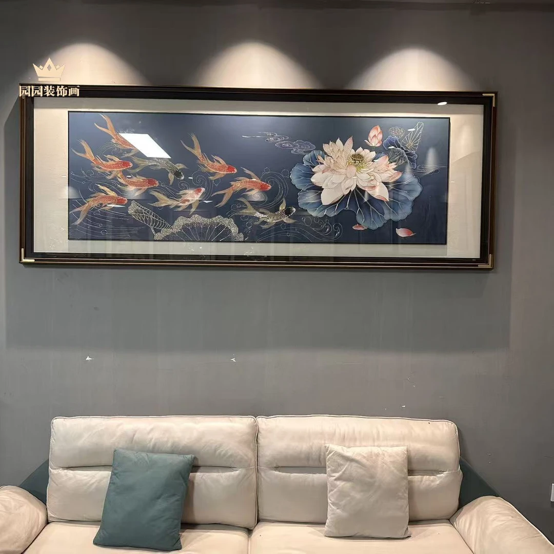 【莲年有余】铜雕画客厅挂画沙发背景墙装饰画高端山水壁画