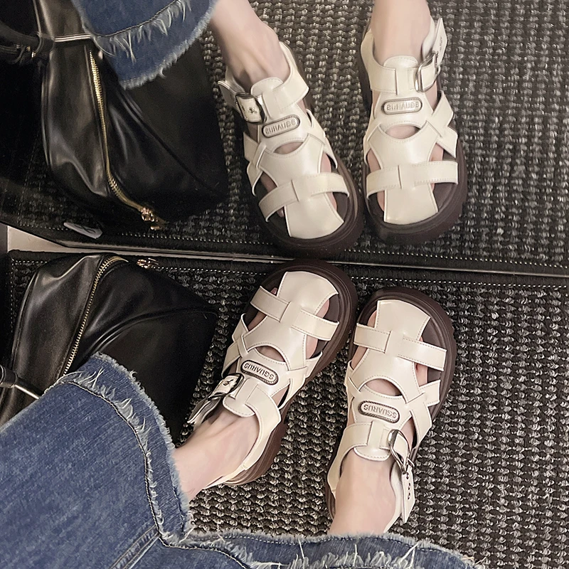 小众女鞋罗马凉鞋女款2025新款爆款夏季外穿防滑沙滩鞋编织猪笼鞋