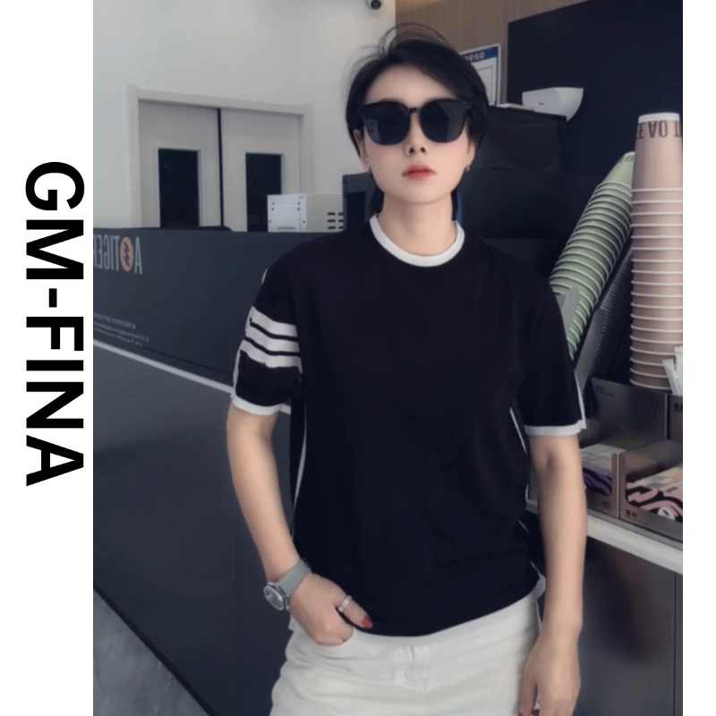 HG轻奢男士新品时尚撞色百搭简约圆领T587