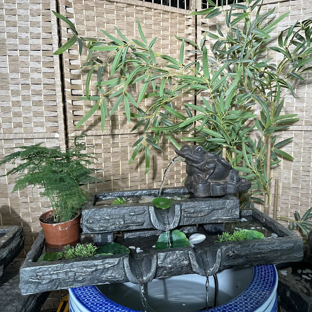 中国风仿青石禅意桌面花盆水仙盆怀旧做旧三层流水摆件花盆