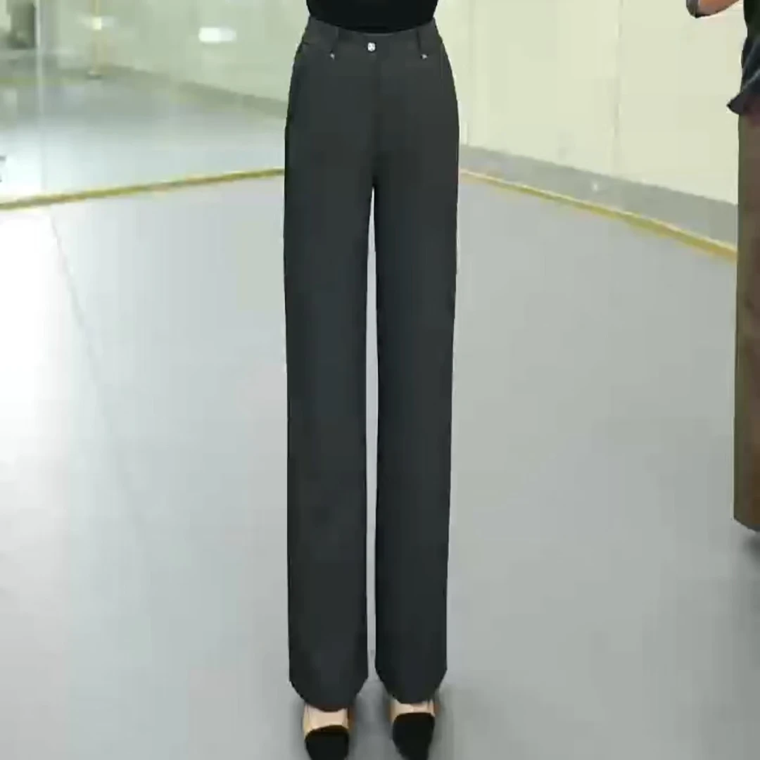 6890新款简约纯色高腰宽松直筒裤休闲裤 5