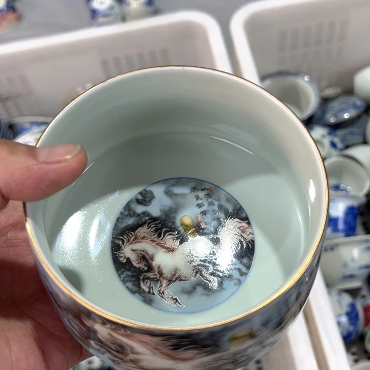 瓷片白粉彩梦马茶洗qqq