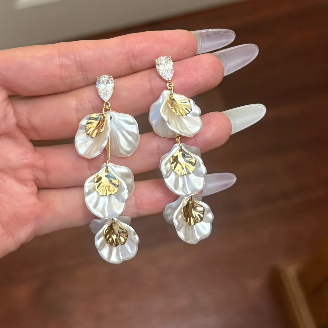 铜合金耳饰 K0102铜合金耳饰银针水滴流苏耳环轻奢小众时尚百搭