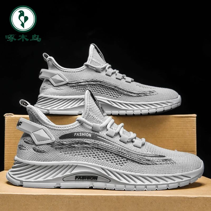 【正品】啄木鸟2024夏季男鞋新款飞织透气防臭网面防滑男士软底轻便