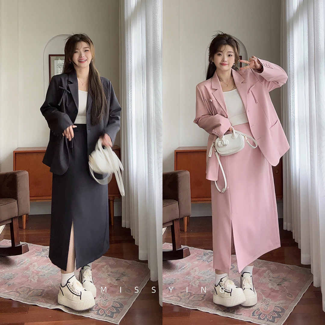 应小姐【书店奇遇】微胖大码女装风显瘦法式休闲高级感西装半裙套装