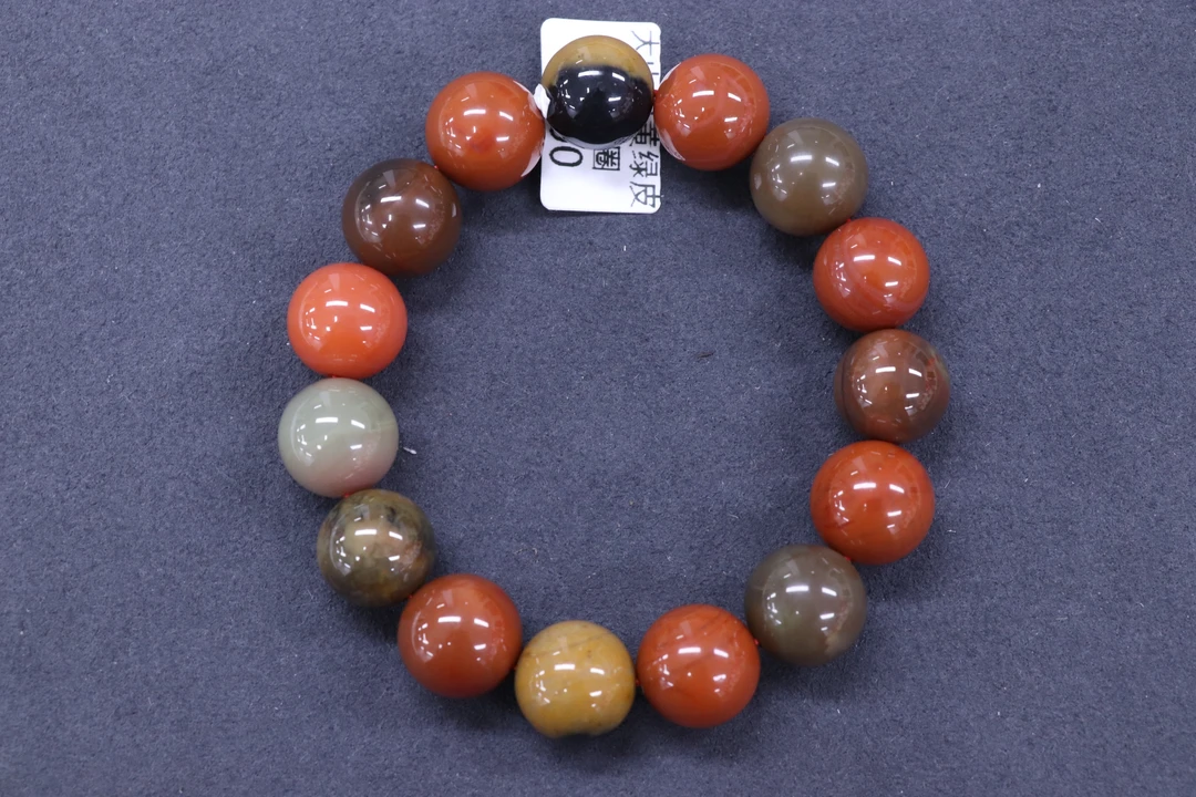 原矿无优化南红大山包黄绿皮包浆单圈14mm有坑裂介意慎拍