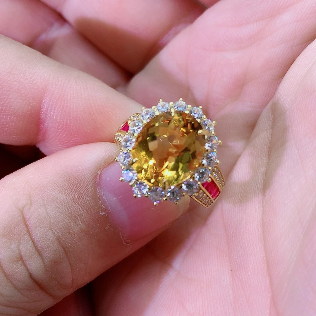 水晶戒指银S925镀金镶嵌