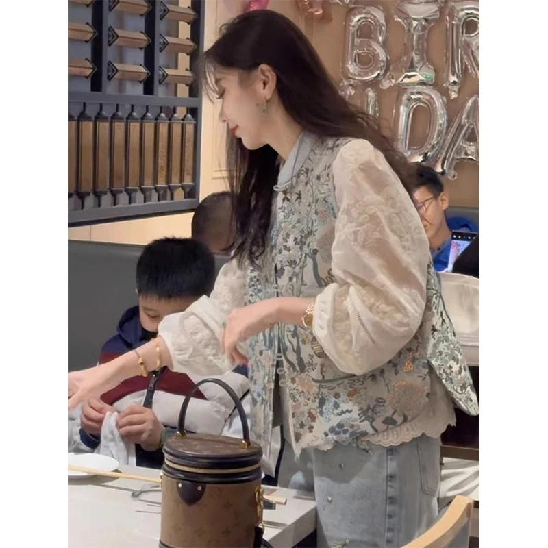 新中式国风女装提花上衣2025早秋新款复古百搭气质衬衫马甲两件套