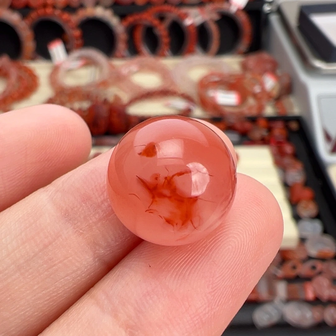 南红玛瑙未镶嵌颈饰冰飘粉底草花单珠卡12+