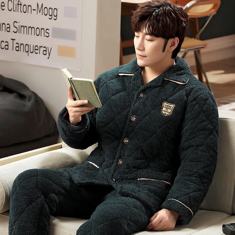 2025【秋冬清仓7折福利】男士夹棉上衣+裤子睡衣家居服套装加厚L