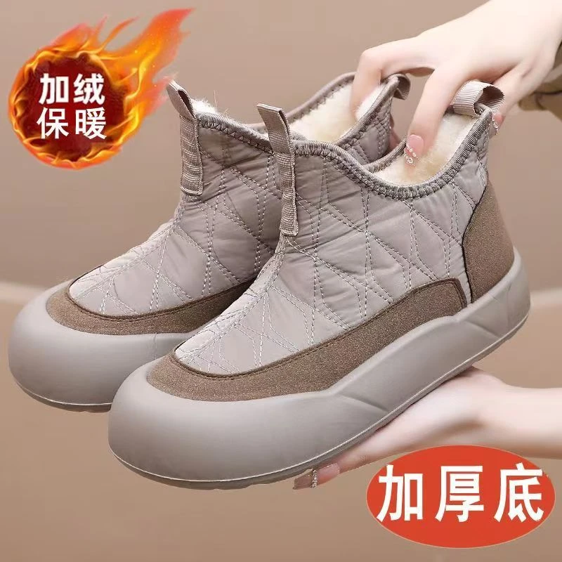 绵羊毛雪地靴加绒保暖妈妈鞋厚底防滑一脚蹬老北京女棉鞋冬季新款