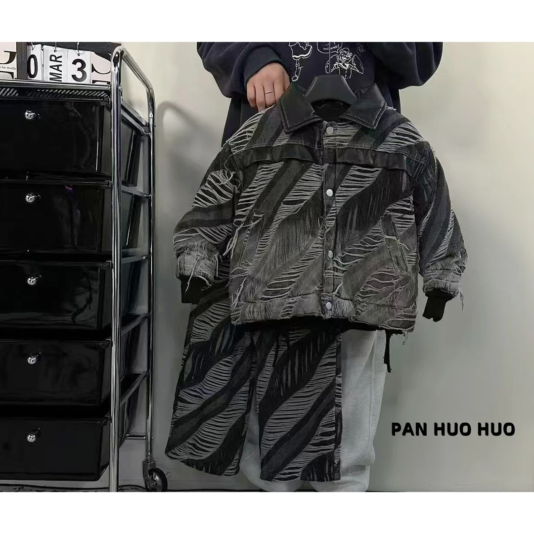 秋冬宽松破洞潮酷童装儿童宽松阔版牛仔外套~『现货』-1394