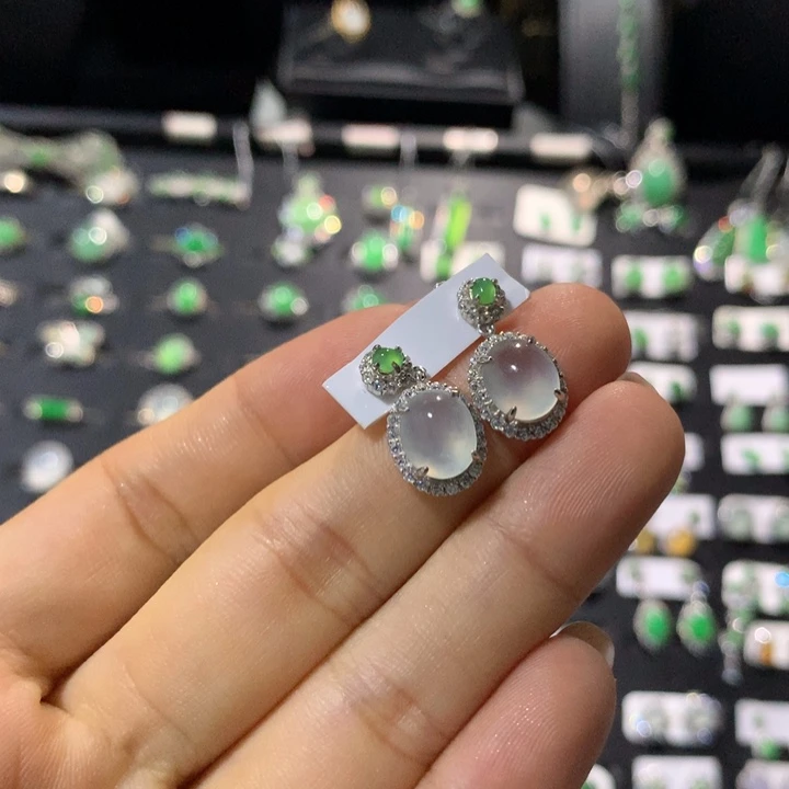 银S925镶嵌翡翠耳饰