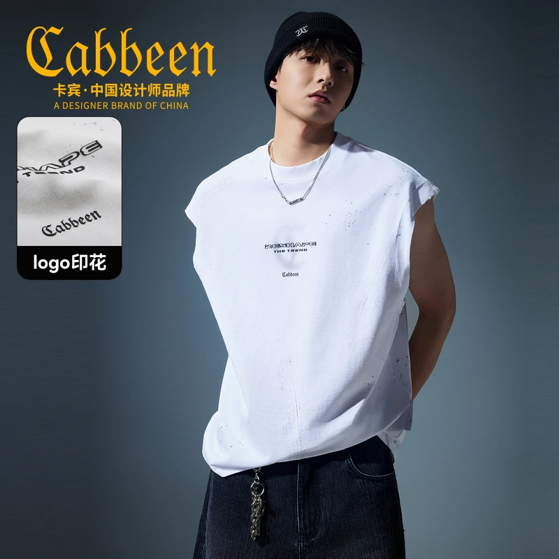 卡宾男装洗水泼墨工艺背心夏季新款厚板网眼logo印花3252143001
