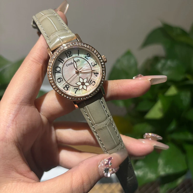 珍珠贝面玫瑰金轻奢个性时尚女款防水腕表DF-003P01