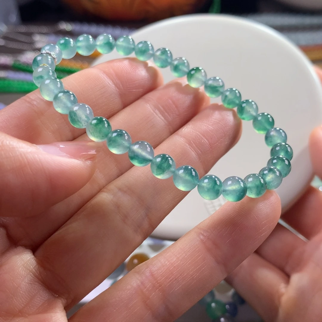 翡翠未镶嵌手链高冰飘孔雀蓝色系卡6
