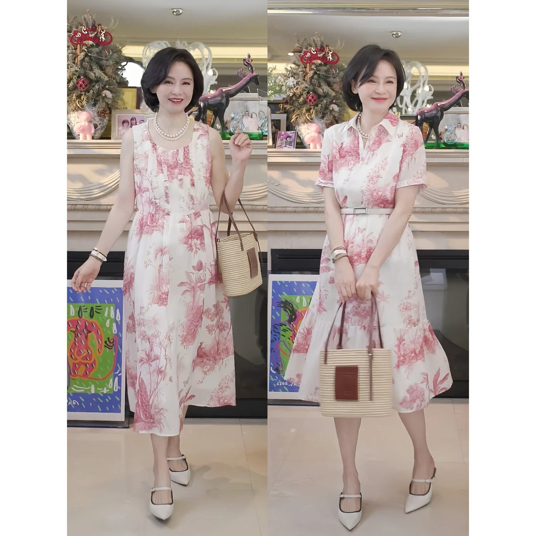 我是摩羯 遇见美好 苎麻天丝印花夏木耳边无袖连衣裙