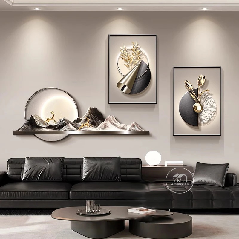 背有靠山客厅装饰画现代轻奢抽象壁画高级感大气沙发背景墙装饰画