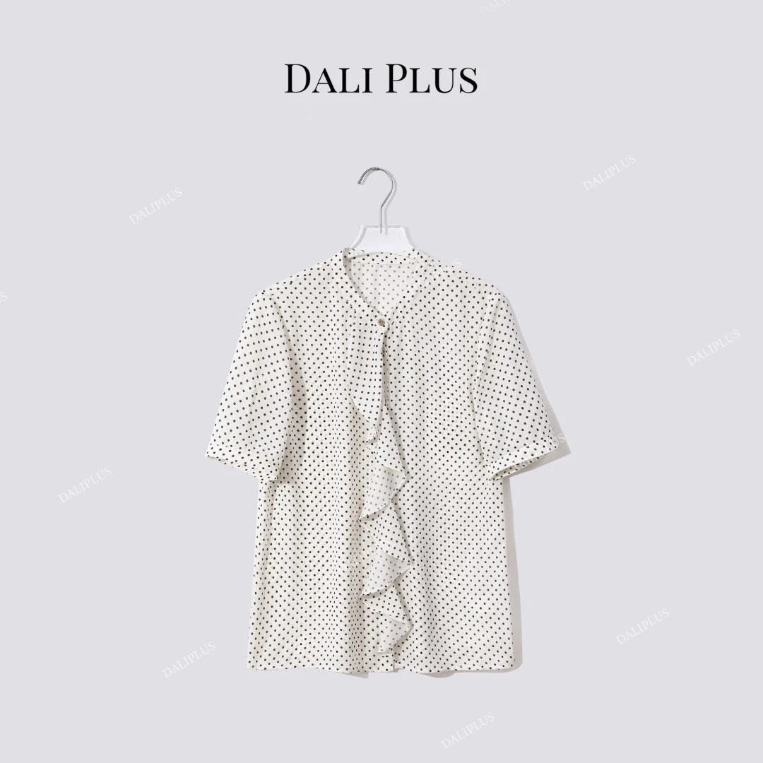 DALI PLUS“波点短袖衬衣”复古回潮荷叶边衬衫-D5SZ8041